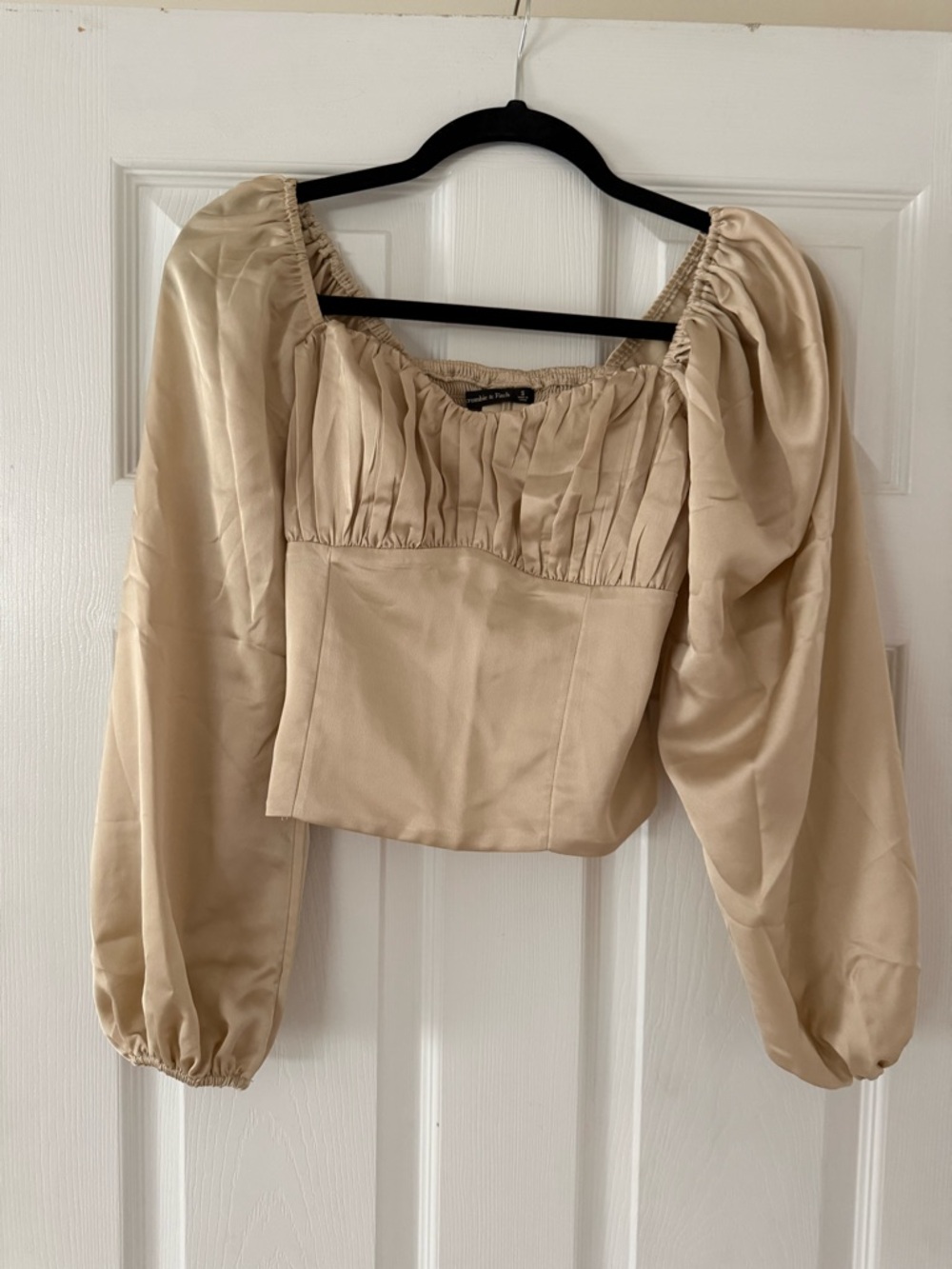 New Abercrombie & Fitch Beige Puff-Sleeve Square-Neck Blouse